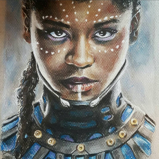 soft pastel portrait of Shuri from Black Panther